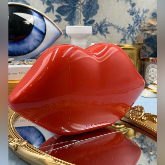 🆕 LULU GUINNESS 🧿 NWOT Iconic Lips Perspex Clutch - Burnt Orange Red - Picture 6 of 16